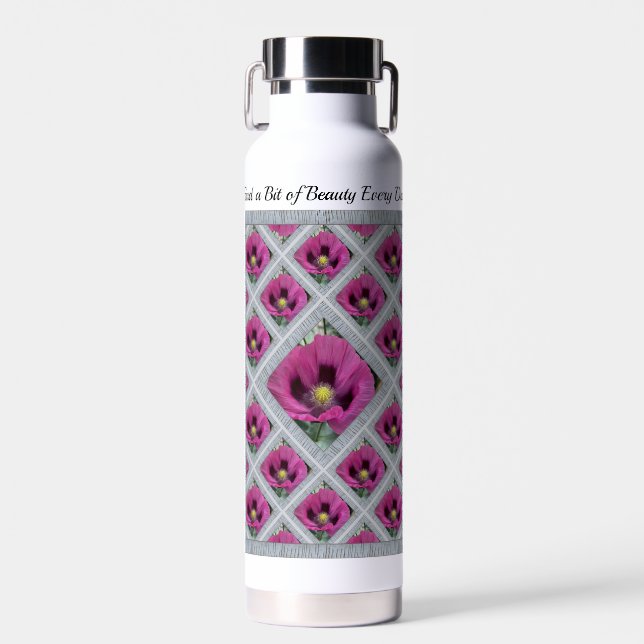 Botella de agua aislada con Bonito Poppies Púrpura (Delantero)