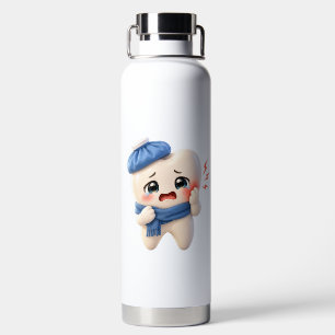 Botella de agua aislada con dolor de muelas lindo