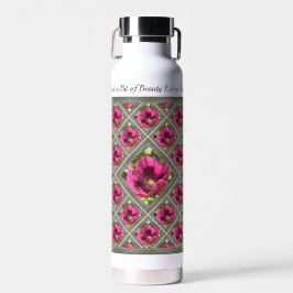 Botella de agua aislada con lapachos magenta