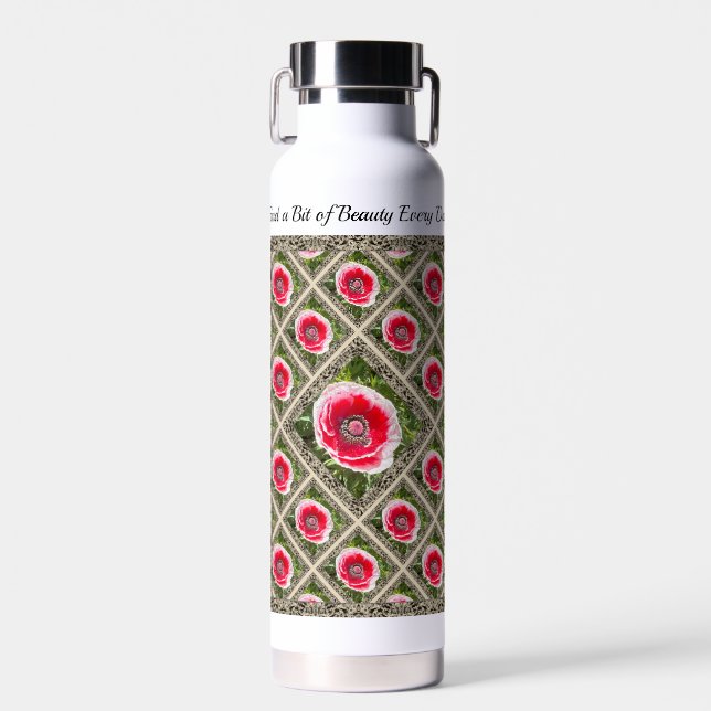 Botella de agua aislada con lapiceros rojos y blan (Delantero)