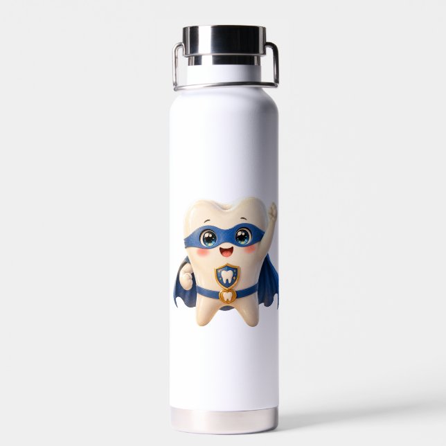 Botella de agua aislada del diente de superhéroe D (Atrás)