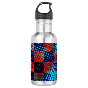 Botella De Agua Ajedrez azul, naranja, falso sucio o manchado.