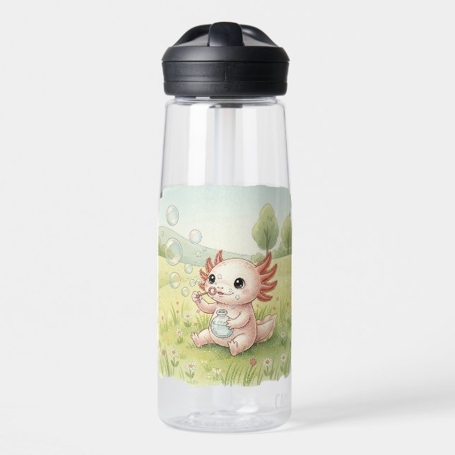 Botella De Agua Ajolote Bebé Soplando Burbujas (Delante)