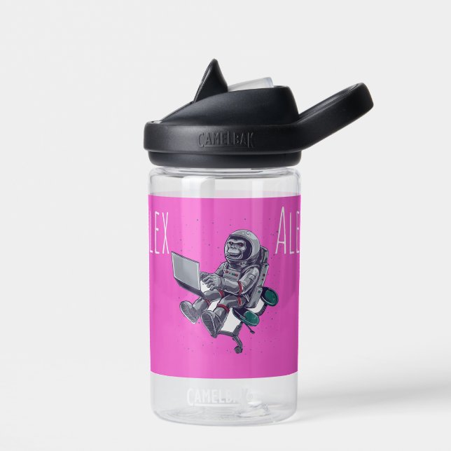 Botella De Agua Alarmante Tech Monkey Chimp Hot Pink Custom Name (Izquierdo)