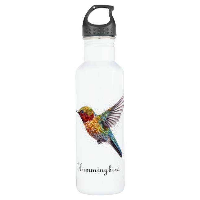 Botella De Agua Alas arcoiris: Vibrante Hummingbird Art, personali (Anverso)
