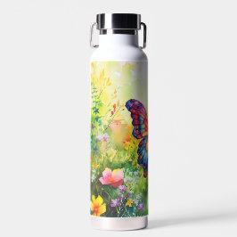 Botella De Agua Alas Naranjas azules de mariposa