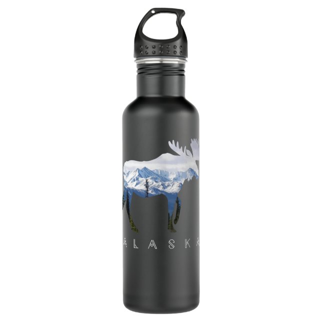 Botella De Agua Alaska Day Moose Snowy Mountain - Alaskan Tourist  (Anverso)