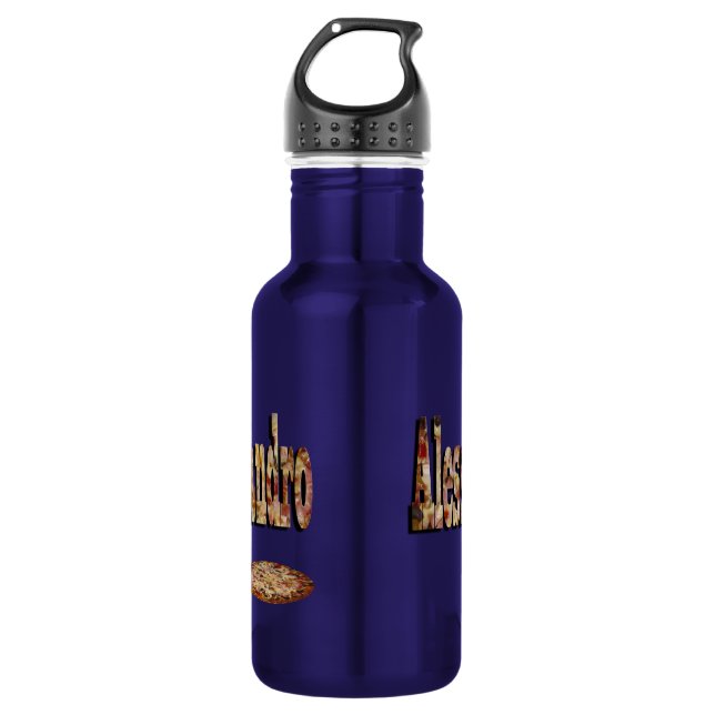 Botella De Agua Alessandro, Nombre, Logo Hecho Con Pizza, (Anverso)