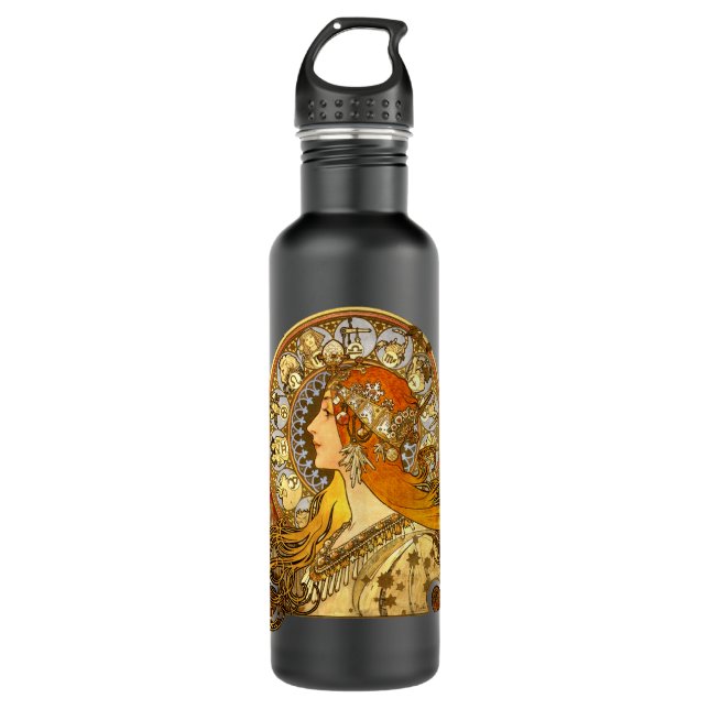 Botella De Agua Alfonse Mucha Zodiac Art Nouveau Mujer (Anverso)