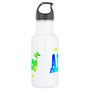 Botella De Agua Alicia, Chicas Nombra Logo Con Corazones,