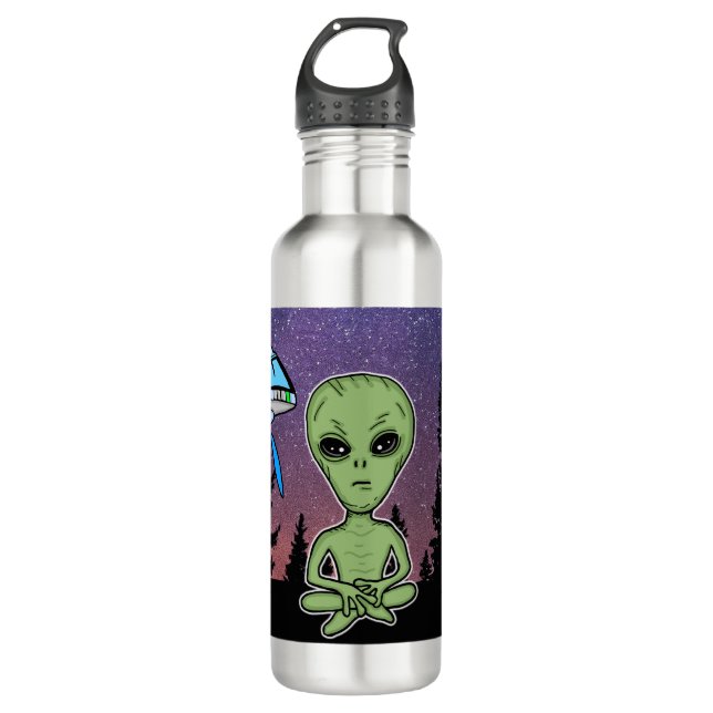 Botella De Agua Alien y UfO en la noche estrellada (Anverso)