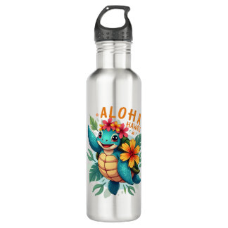 Botella De Agua Aloha Hawaii-Shirt Mujeres Chicas de tortugas mari