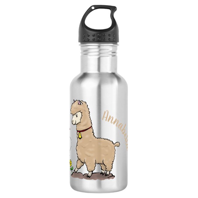 Botella De Agua Alpaca feliz con personalizado de mariposa (Anverso)
