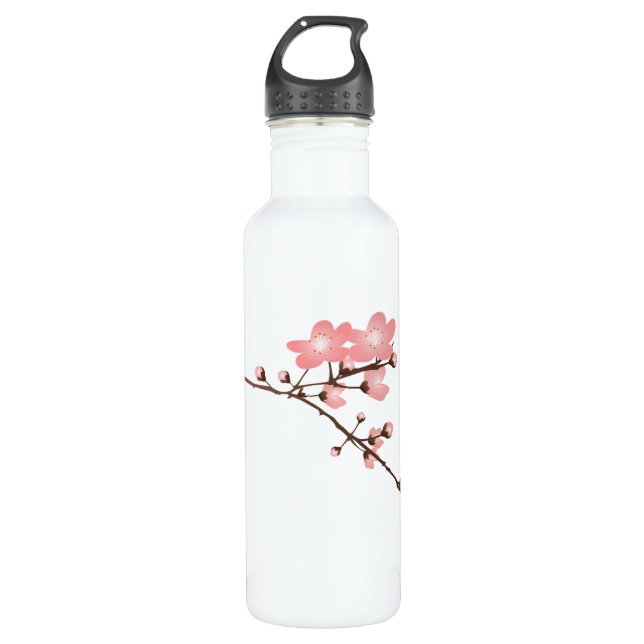 Botella De Agua Aluminio rosado 24oz de la flor de cerezo (Anverso)