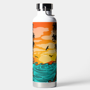 Botella De Agua Amanecer de árbol de palmas