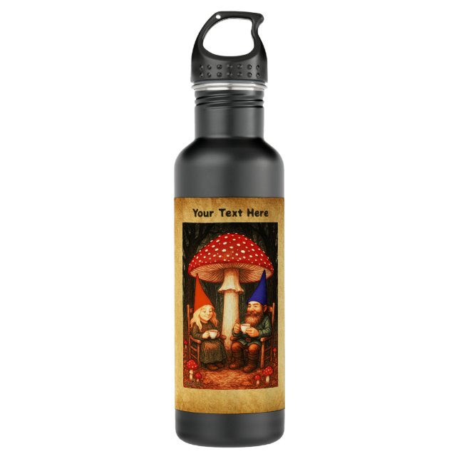 Botella De Agua Amanita Mushroom y Gnomes (Anverso)