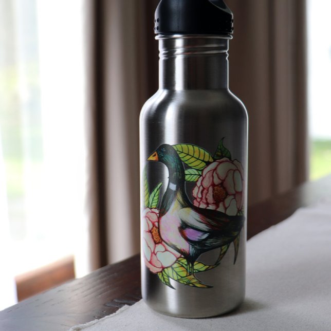 Botella De Agua Amantes de la naturaleza de Mallard Duck Peony (Subido por el creador)