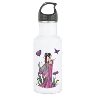 Botella De Agua Amapolas de amatista Hada púrpura y mariposa