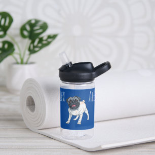 Botella De Agua Amar el nombre personalizado azul Pug