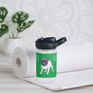 Botella De Agua Amar el nombre personalizado verde del bosque Pug