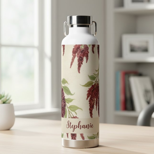 Botella De Agua Amaranto botánico rojo borgoña (Amaranthus floral water bottle)