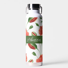 Botella De Agua Amaranto silvestre de amapola roja Monograma acuar