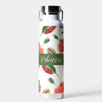 Botella De Agua Amaranto silvestre de amapola roja Monograma acuar