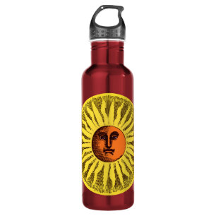 Botella De Agua Amarillo Celestial Vintage Sonriente Feliz Sol Hip