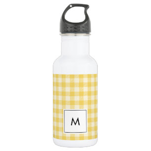 Botella de agua amarillo Gingham Plaid Monograma