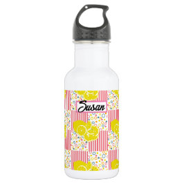 Botella De Agua Amarillo Lemones Estrellas Rosadas Verano