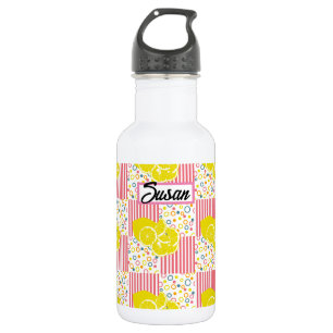 Botella De Agua Amarillo Lemones Estrellas Rosadas Verano