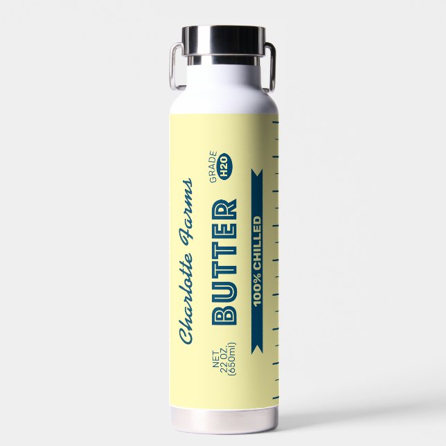 Botella De Agua Amarillo Mantequilla Retro Personalizado (Delantero)