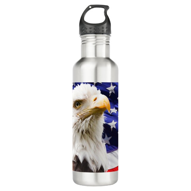 Botella De Agua American Eagle patriótico y bandera (Anverso)