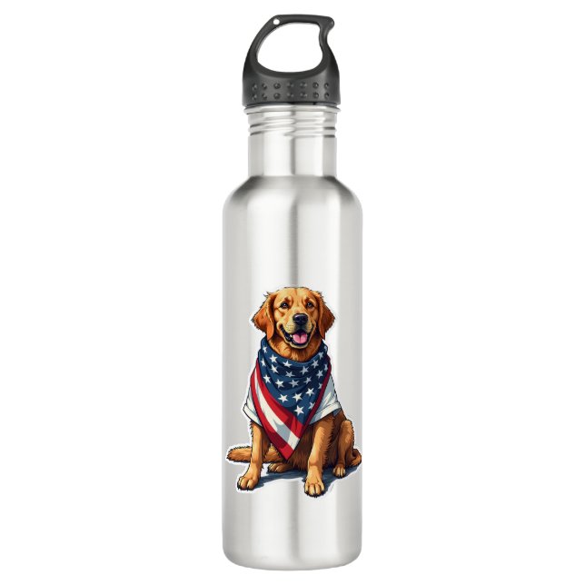 Botella De Agua American Flag Golden Retriever Engraved Dog Lover  (Anverso)