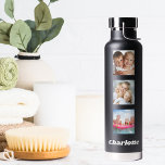 Botella De Agua Amigos de la familia del collage de fotos llaman n<br><div class="desc">Un fondo negro clásico. Personaliza y agrega tus propias fotos de familia y amigos. Añade tu nombre,  letras blancas.</div>