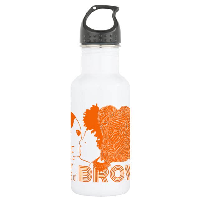 BOTELLA DE AGUA AMOR MARRÓN EN NARANJA (Anverso)