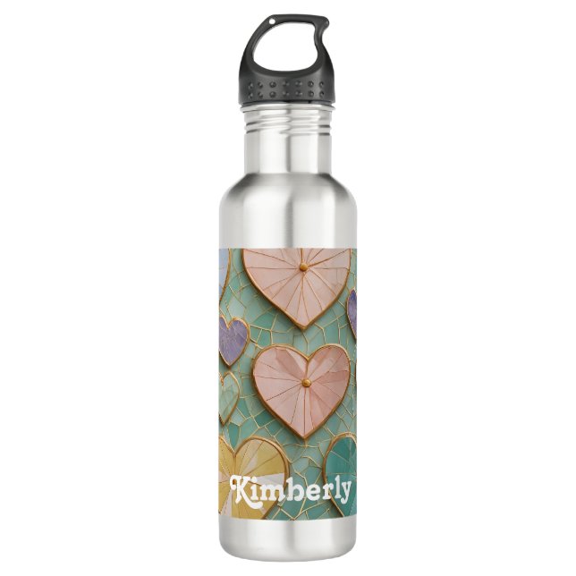 Botella De Agua Amor Mosaico: Corazones Pastel (Anverso)