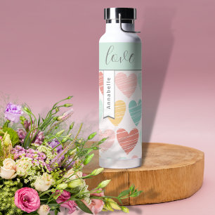 Botella De Agua Amor y Corazones Personalizados Coloridos