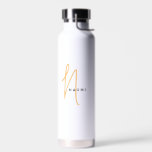 Botella De Agua Anaranjado | Personalizado Monograma Nombre de gui<br><div class="desc">Personalizado Naranja Script Monograma Nombre Elegante Botella de agua de Moda. Un diseño sencillo y moderno de color blanco y negro con caligrafía escrita a mano para un aspecto profesional y fresco. Crea tus propios regalos personalizados y ecofriendados. Cualquier tipo de letra,  cualquier color,  nada mínimo.</div>