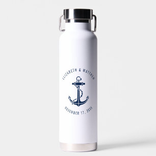 Botella De Agua Ancla de barco náutico boda de playa azul marino