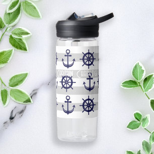 Botella De Agua Ancla de rueda de barco azul marino personalizada