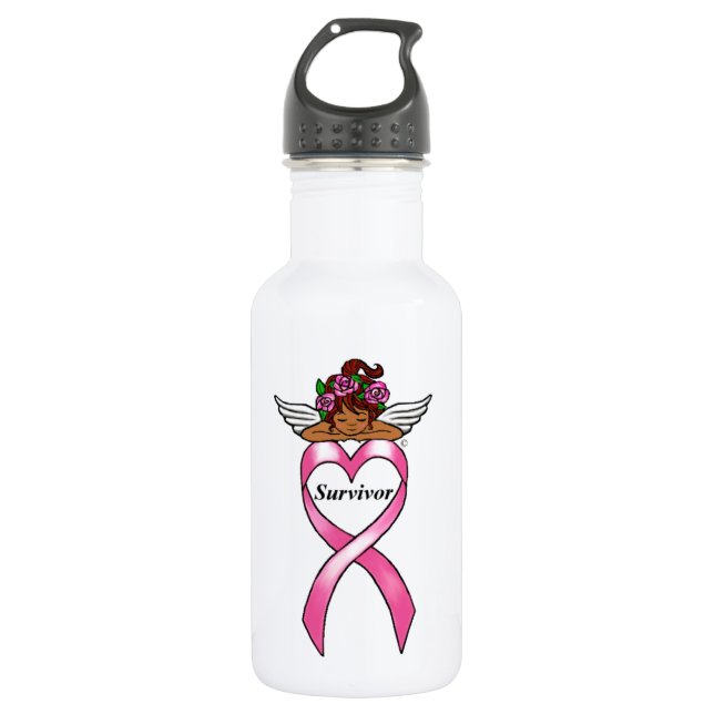 Botella De Agua Ángel étnico del "superviviente" del cáncer de (Anverso)