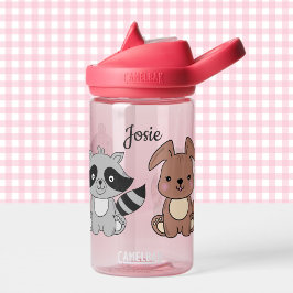 Botella De Agua Animales bebés añaden el nombre de un niño rosado
