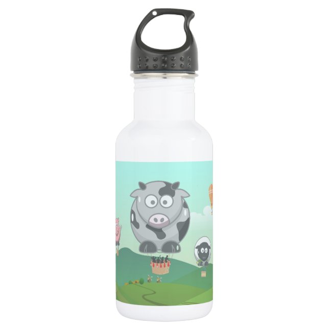 Botella De Agua Animales de la granja de globos aerostáticos (Anverso)