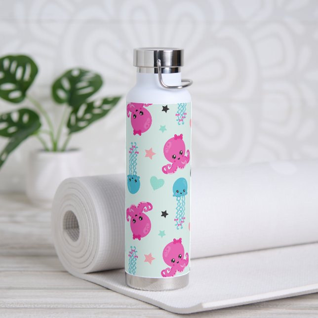 Botella De Agua Animales marinos, vida marina, pulpo, medusas, cor (Yoga)