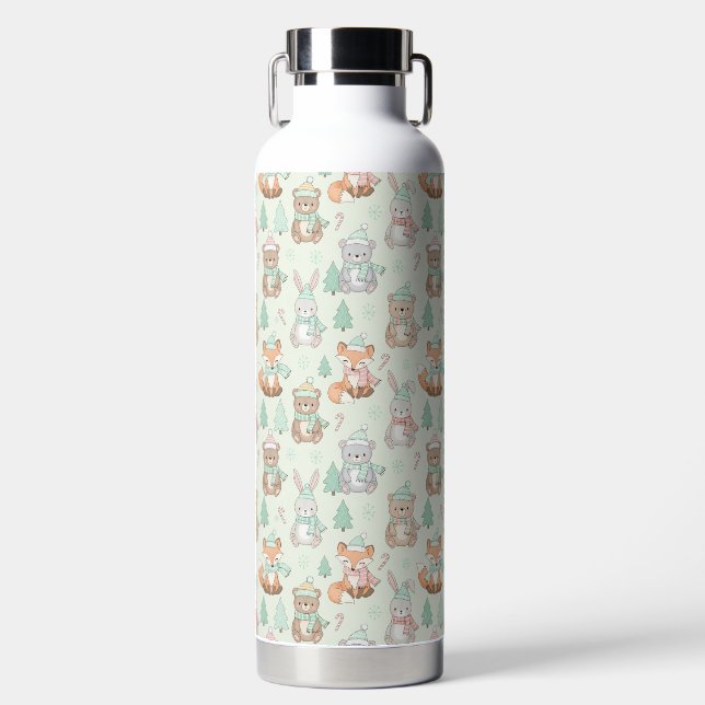 Botella De Agua Animales Navideños Adorables Patrón Continuo (Delantero)