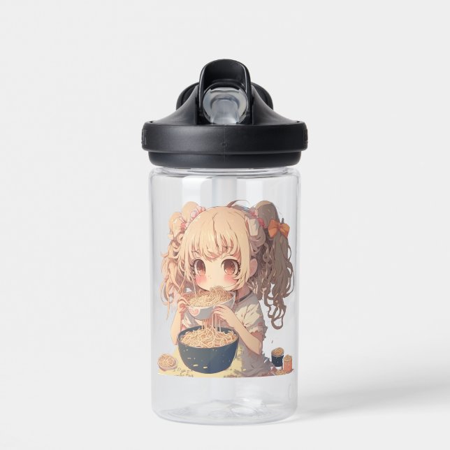 Botella De Agua Anime Chica comiendo fideos de Ramen personalizado (Delante)