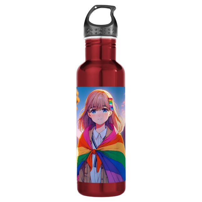 Botella De Agua Anime Chica con LGBTQIA+ Cabo (Anverso)