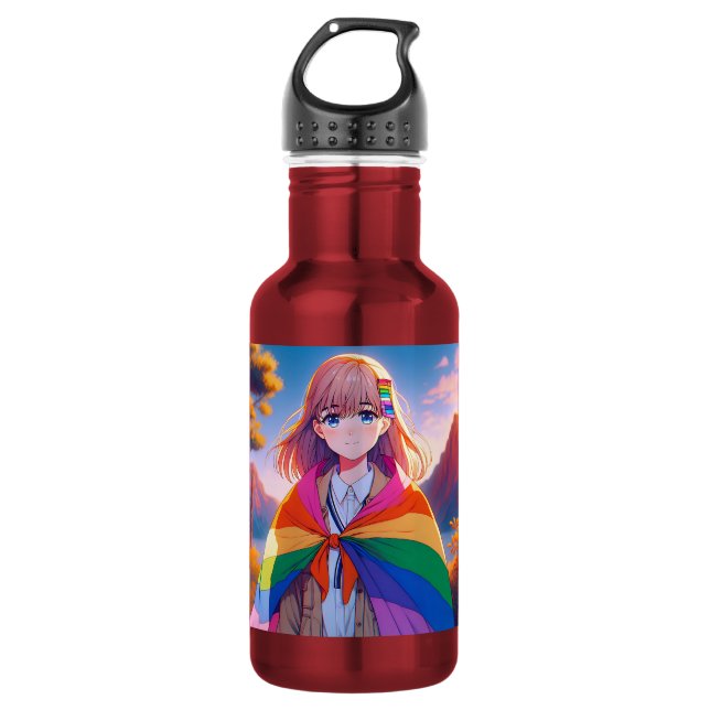 Botella De Agua Anime Chica con LGBTQIA+ Cabo (Anverso)