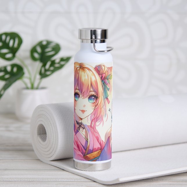 Botella De Agua Anime Chica sostiene una mariposa (Yoga)